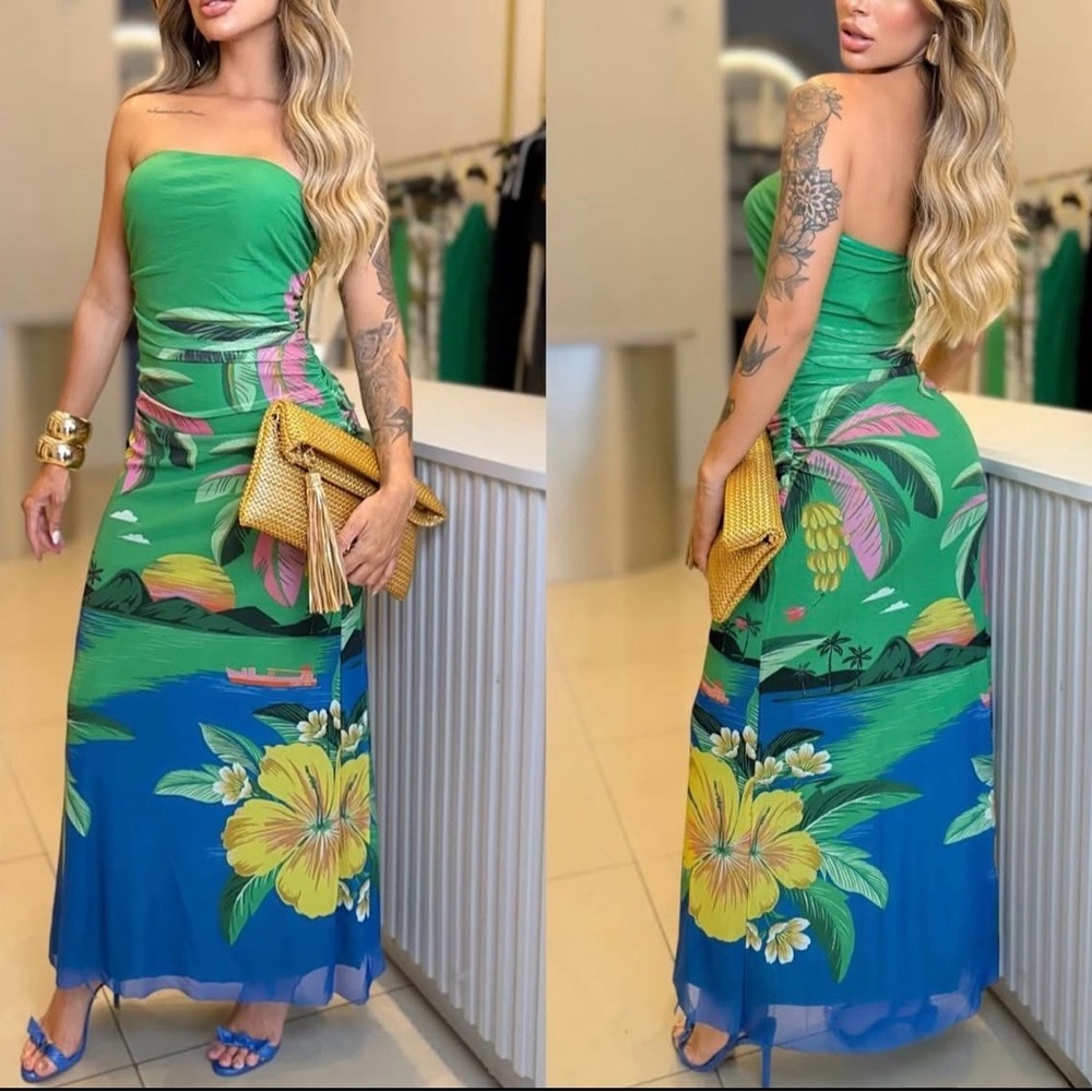 FARM Rio Strapless Green and Blue Dress Size S - Picture 2 of 9